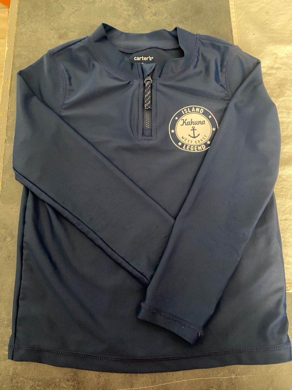 Carter's Navy Long-Sleeve Zip Rash Guard with Anchor Emblem